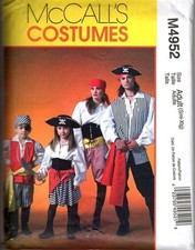 McCalls M4952 Adult Unisex S to XL Pirate Costumes Sewing Patterns