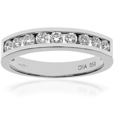 18ct White Gold Jewelco London 1/2ct Diamond 9 Stone Channel Eternity Ring 3mm