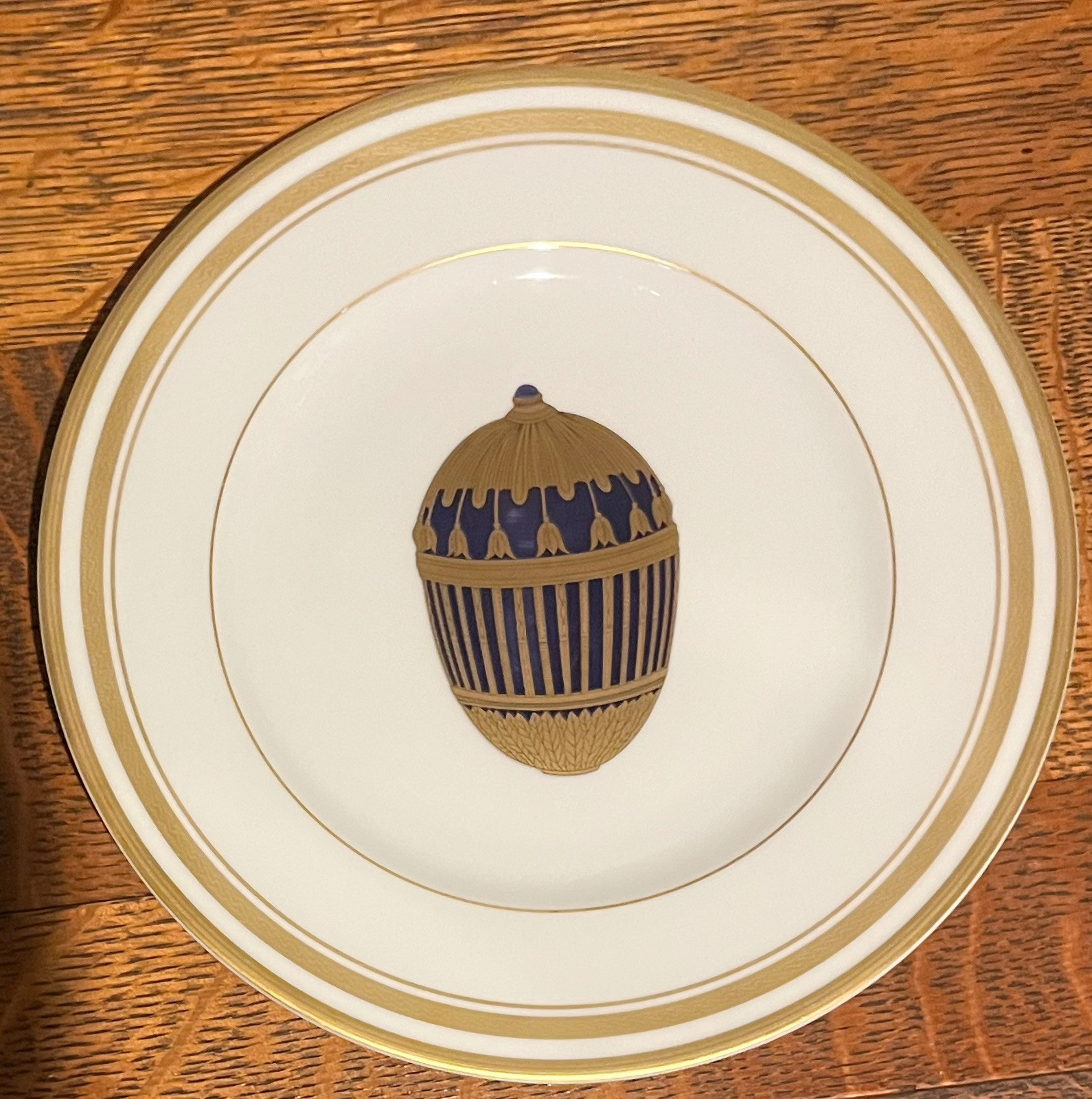 Faberge Enameled Gold Limoges France 7.75” Salad Plate Imperial Egg Cobalt
