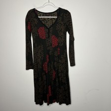 Aller Simplement Dress Womens Medium Black Red Long Sleeve V Neck Boho Floral