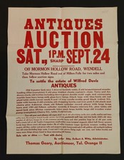 1955 antique ANTIQUES AUCTION BROADSIDE wendell ma WILFRED DAVIS ESTATE geary