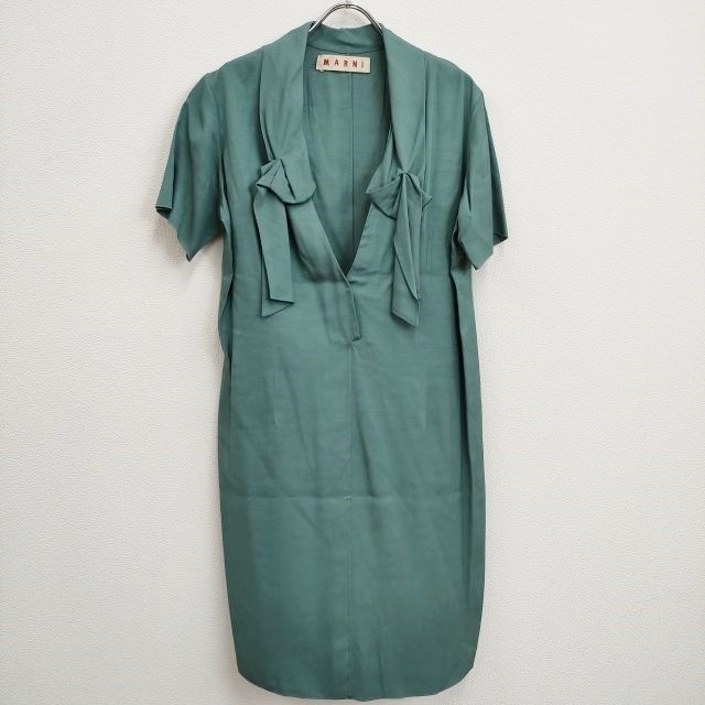 marni green dress Short sleeve V neck 4-0823S♪ Long sleeve