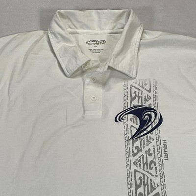 Crazy Shirts Polo Shirt Mens 2XL White Pima Cotton Hawaii Wave Graphic Surf