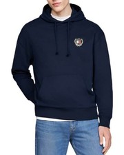 Image of Tommy Jeans Mens Tommy Crest Hoodie Dark Night Navy