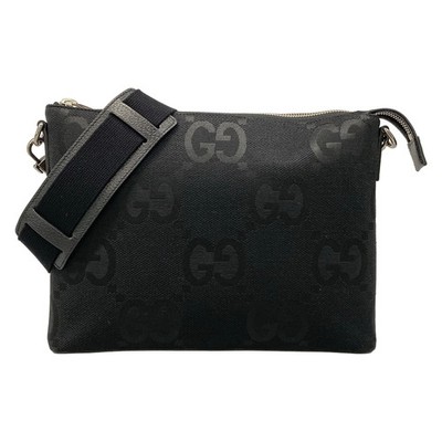 GUCCI Jumbo GG medium messenger bag 739668 Black Jacquard Leather Shoulder Bag