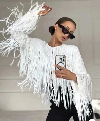 ZARA 2026 ZW Collection White Sequin Fringe Jacket Size M 3210/040 Trendy - Image 1 of 4