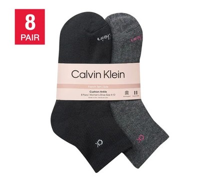Calvin Klein Women's High Quarter Sock, 8-pair (FREE SHIPPING) BLACK