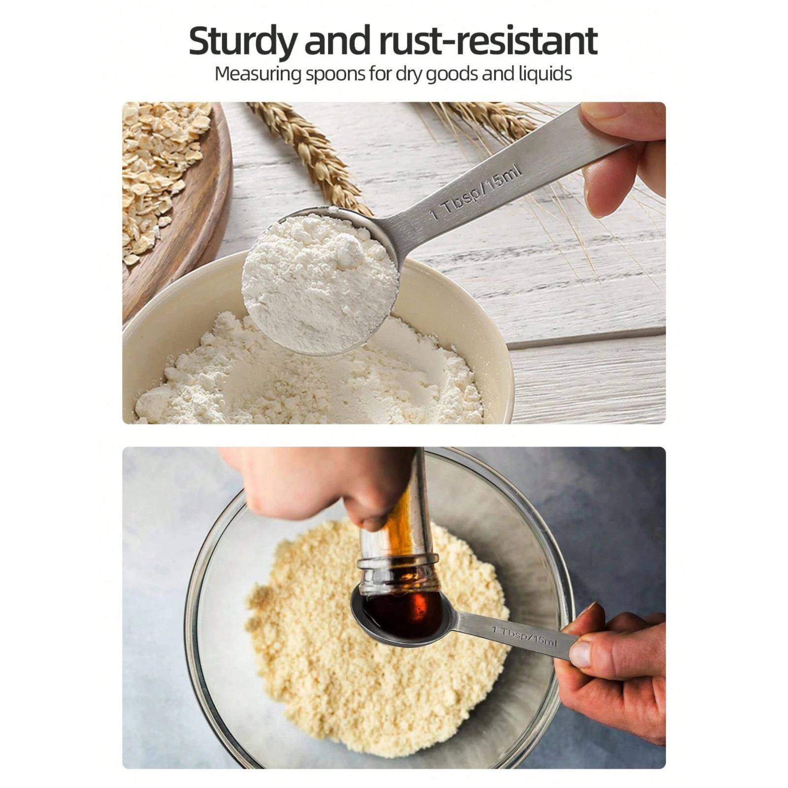 Stainless Steel Measuring Spoons Set 4.9″ Teaspoon Tablespoon Scoop Silver 6pcs