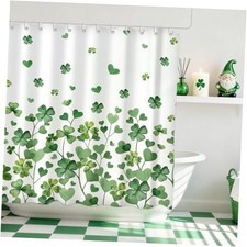 St Patricks Day Shamrock Shower Curtain, Spring Lucky Shamrock Decor White
