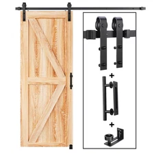4 FT Sliding Barn Door Track and Handle Hardware Kit,Basic J Pulley, Slide Sm...