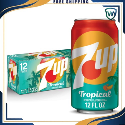 #ad 7UP Tropical Caffeine Free Lemon Lime Mango Peach Soda Pop 12 fl oz 12 Pack Ca $5.45