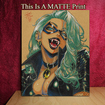 #ad Vampire Black Cat Color Illustration Mixed Media Fine Art Print 8.5x11 Keyeske $40.00