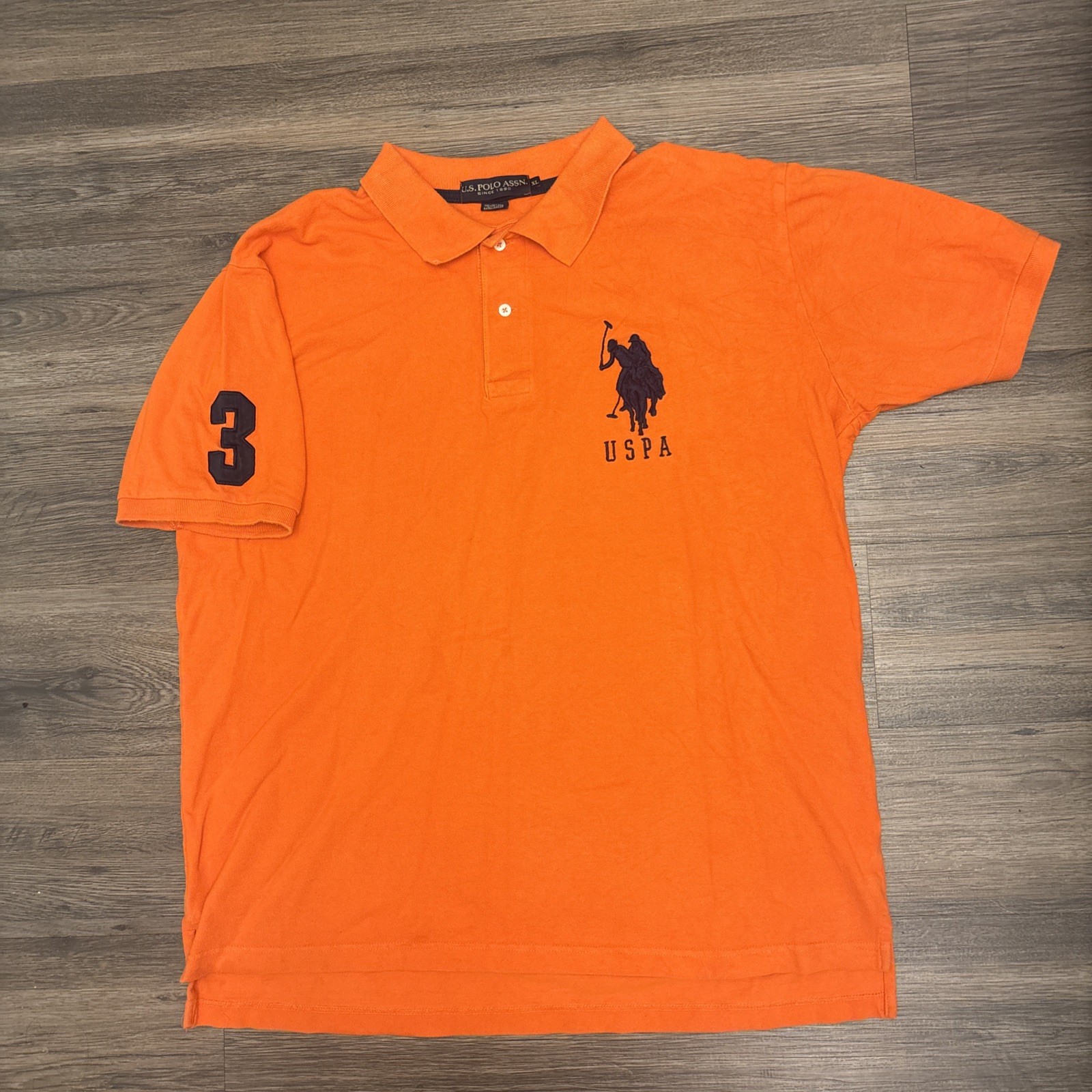 Polo USA vintage Assn. Camicia Uomo XL Arancione Viola Big Pony #3 Logo Manica Corta