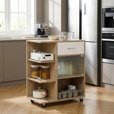 Carrello Cucina Isola Mobile in Legno e Acciaio 65x39x80 Naturale/Bianco DecHome