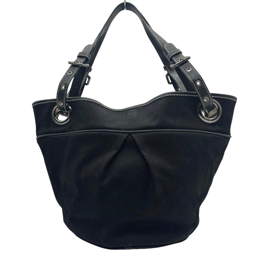 Burberry Blue Label Nova Check Tote Bag Black Canvas Leather Horse Logo New thumbnail 4