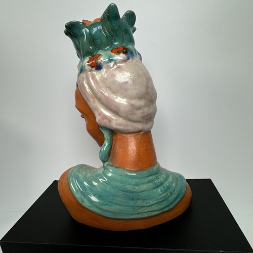 California Faience Vintage Lady Head Vase E. Shirey Aztec Headdress is Chipped - Picture 7 of 19