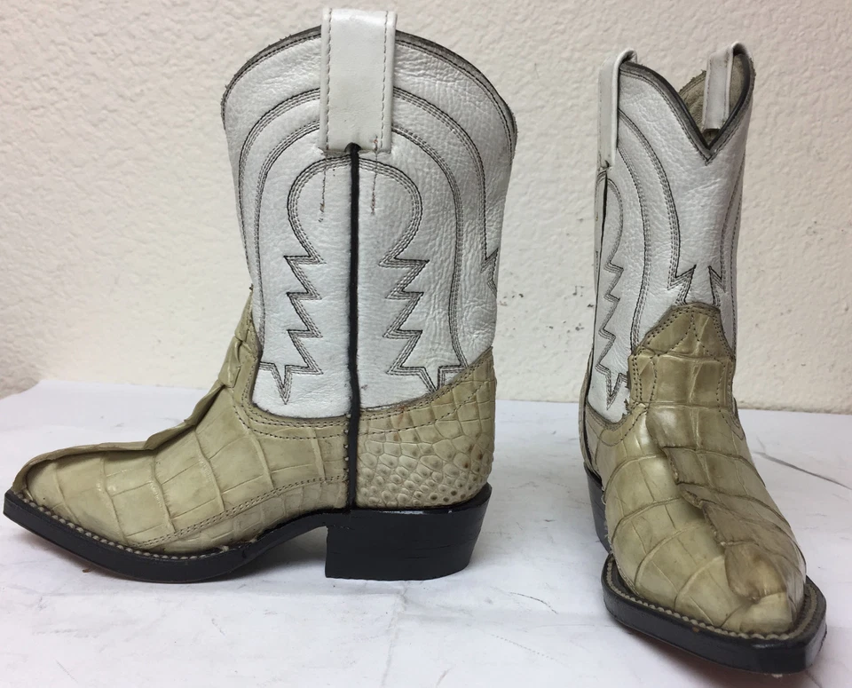 Niños Jóvenes Niños Off-Blanco Piel de Cola de Caimán Real Botas de Vaquero del Oeste Talla 8 Foto 4 de 4
