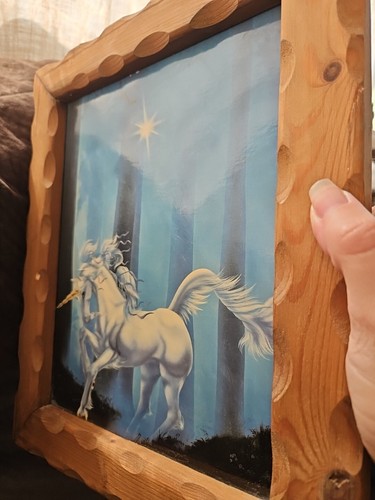 Vintage Sue Dawe Unicorn Wood Framed Fantasy Artwork Art 12x10 - Picture 11 of 12