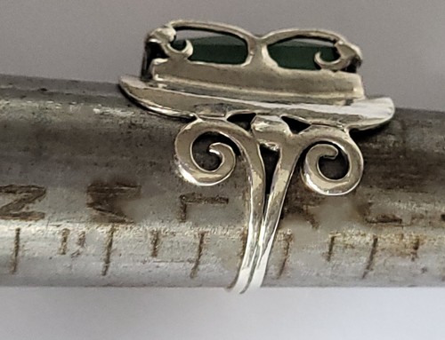 Chunky Vintage Silver & Green Jadeite Ring. Size K1/2. Ref: xbod. - Picture 13 of 15