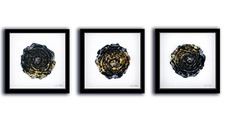 ART 3D Uniq Handcrafted Flowers - X 3 framed, gypsum, resin, canvas - GOLDEN RAY