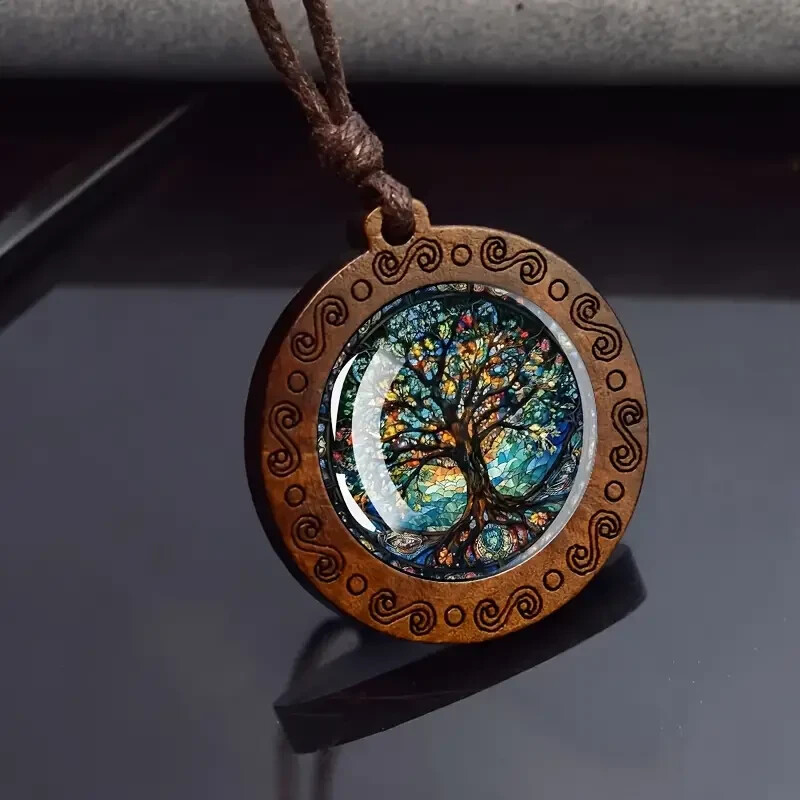 Fashion Life Tree Pattern Wooden Pendant Necklace Jewelry Women