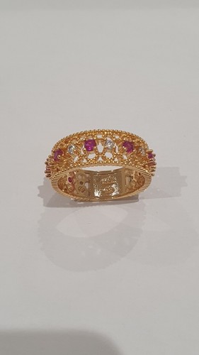 9ct Rose Gold Filled Woman Anniversary Band Lab Created Pink Ruby Cz Crystal - Picture 10 of 16