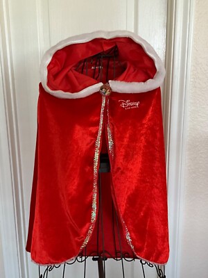 Vintage Disney Store Cosplay Girls Belle Rose Winter Enchanted Hooded Red Cape
