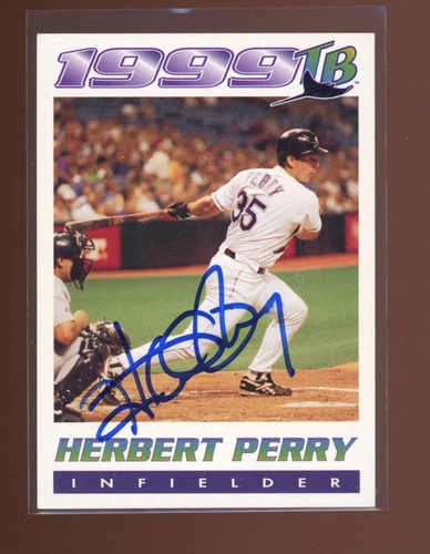 1999 Tampa Bay Rays Team Issue HERBERT PERRY Signed Card autograph auto INDIANS