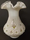 Vtg Fenton Milk Glass Silver Crest Edge Hand Painted " Violets In The Snow"...