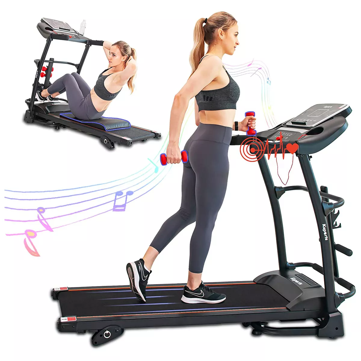 Ksports 16in Foldable Home Treadmill w Bluetooth Fitness Tracking App Used