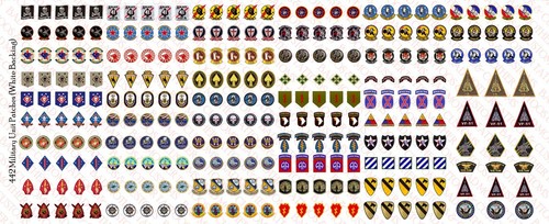 Wasserrutschen-Aufkleber im Maßstab 1:18: US Military Unit Patches auf weißer Rückseite