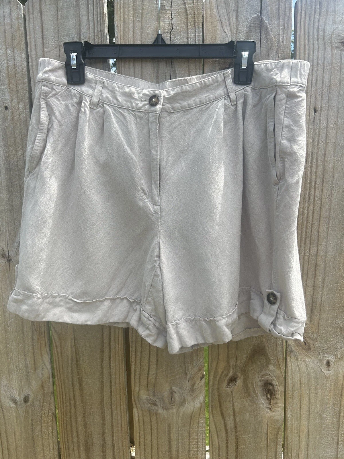 J. Jill Linen Blend Shorts Beige Elastic Waist With Pockets Size 14