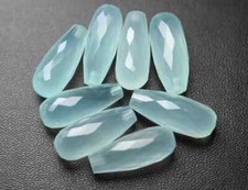 4 Pcs Natural Aqua Blue Chalcedony Tear Drop Beads Half Drill Faceted Briolette