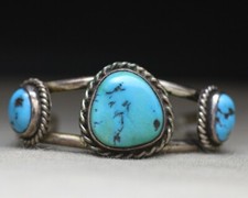 Vintage Navajo Native American Turquoise Sterling Small Child Baby Cuff Bracelet