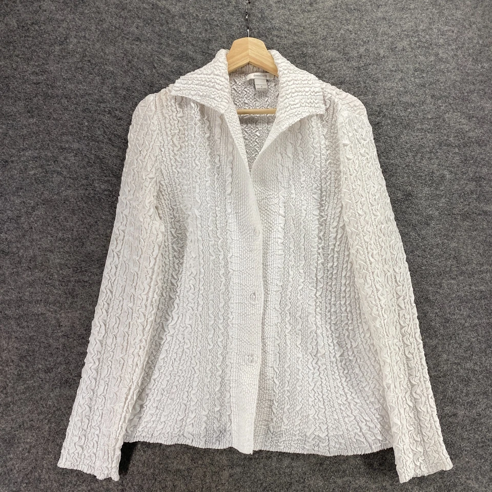 Dressbarn Shirt Women S Small White Gaphered Button Up Collared Long Sleeve - Image 3 of 4