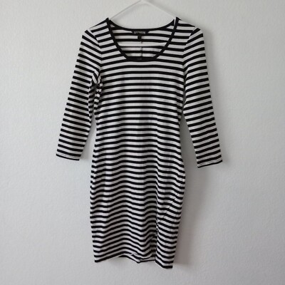 express bodycon dress Express Women's Black & White Striped Bodycon Dress size Small