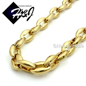 Authentic 18-40"MEN Stainless Steel 12mm Gold Plated Puffed Mariner Chain Necklace*N147