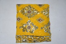 Vintage Indian Bridal Yellow  Maroon Dupatta Sequins Beaded Scarf Stole Hijab L