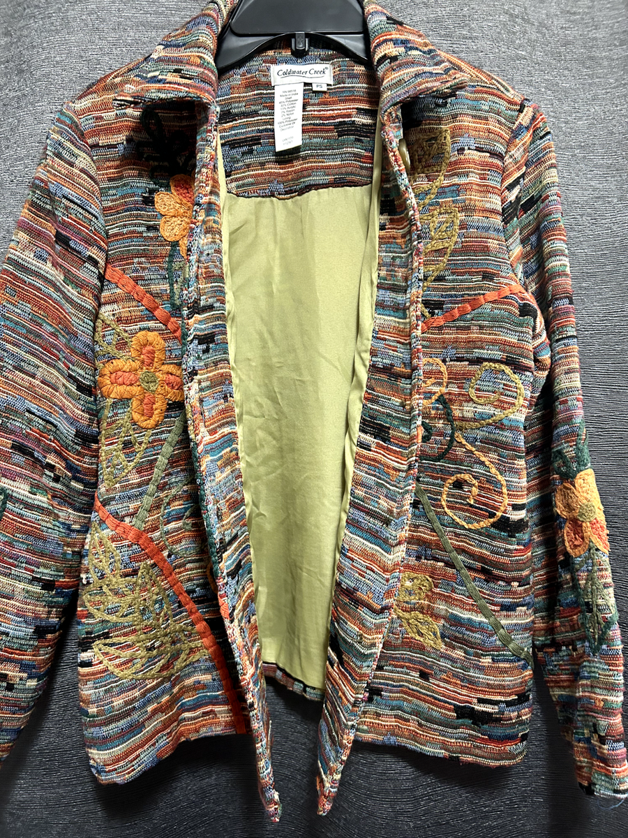 COLDWATER CREEK Colorful Flower Embroidered Jacket Sz P S | eBay