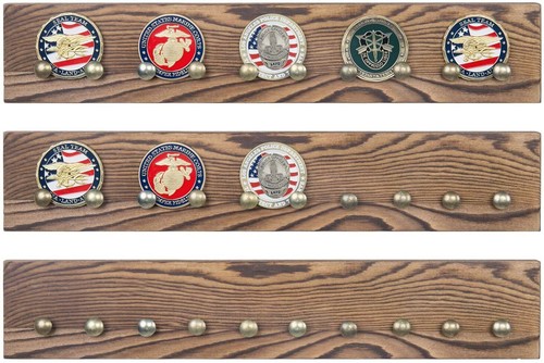 Estante de exhibición de fichas de casino y monedas con acabado de madera marrón oscuro montado en pared, conjunto de 3 - Imagen 6 de 7