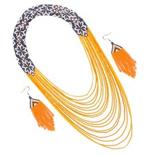 Handmade Colorful Seed Bead Necklace  Earrings Set - Boho Chic Beaded Jewelry