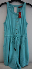 Tigerlily Women's Sz 4 Aqua Blue Sleeveless Relaxed Fit 1/2 Button Romper