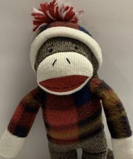 Dan Dee Sock Monkey Plush 10  Stuffed Animal Winter Plaid Sweater Hat Red White
