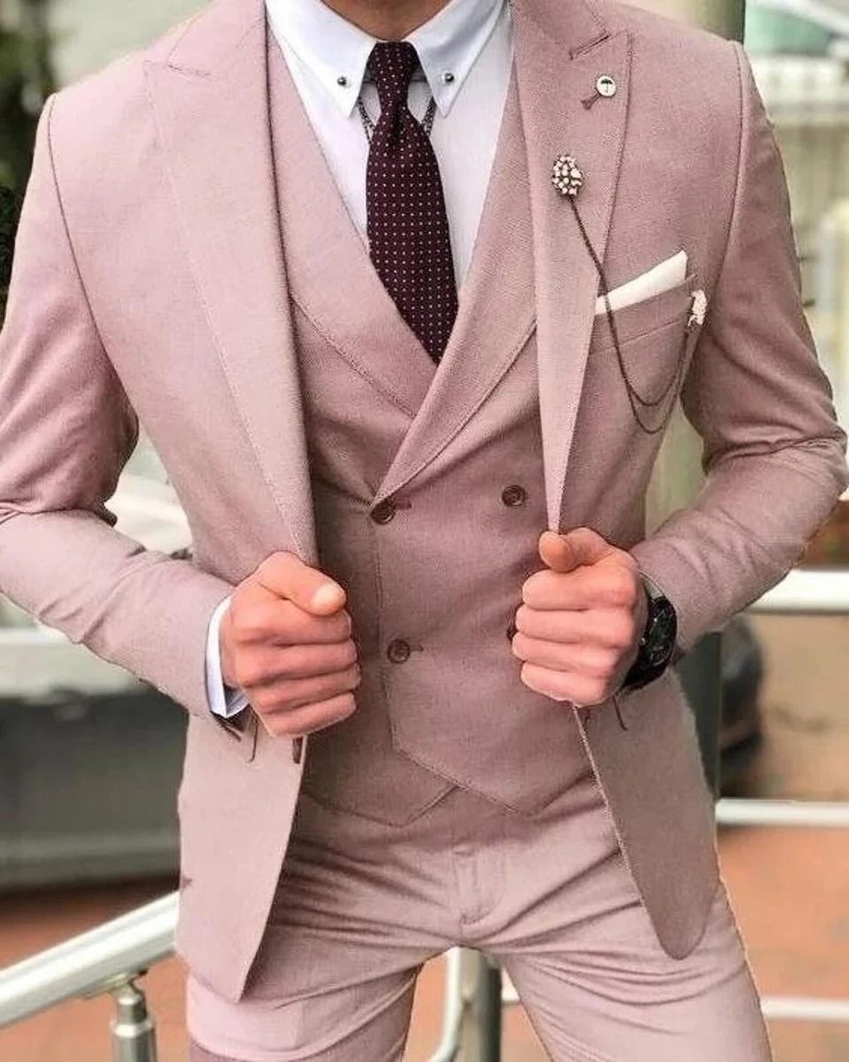 Mens 3 Piece Suit Groom Wedding Slim Fit Evening Formal Dinner