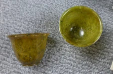 Pair of Chinese Jade Cups With Box 2" 3" Green With Box