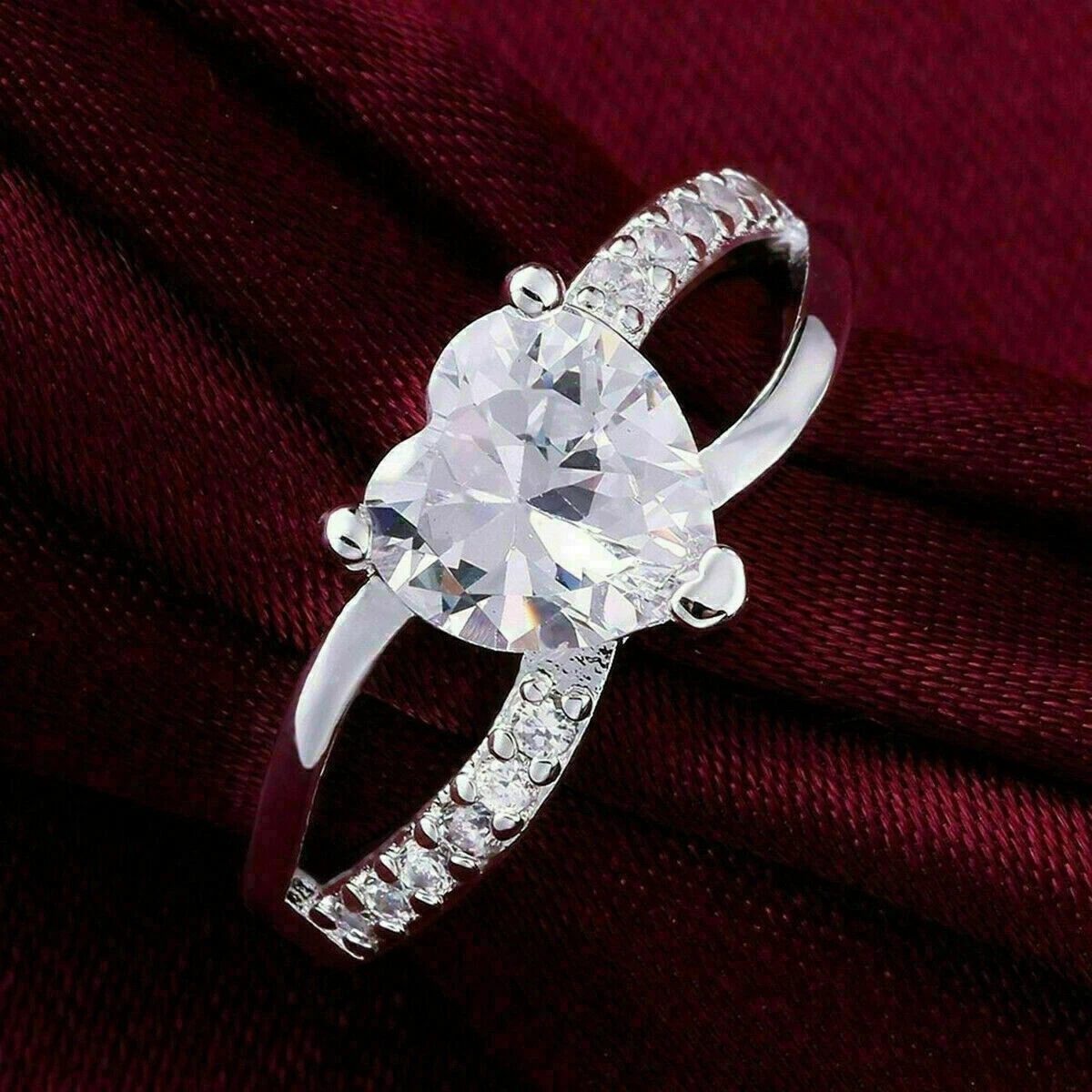 1.50 Ct Heart Cut Moissanite Engagement & Wedding Ring Band 925 Sterling Silver