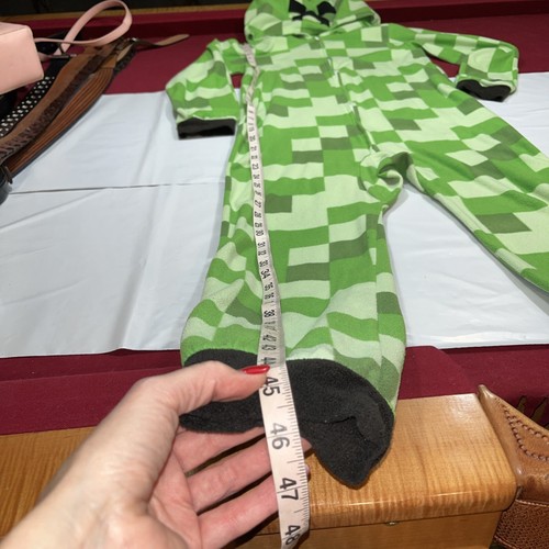 Minecraft Creeper Green Squares Hooded One Piece Zip Fleece Full Pajamas Boys Lg - Picture 7 of 16