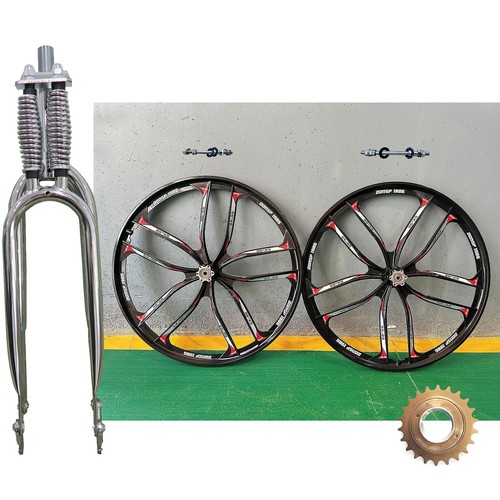 DONSP1986 26" Bike Spring Fork Silver, 1" Threaded & Wheel set Rim w/Freewheel - Picture 19 of 61
