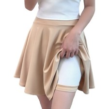 Women Girl Elastic Waist Mini Skater Skirt Flare Pleated Dancewear Soft Fashion