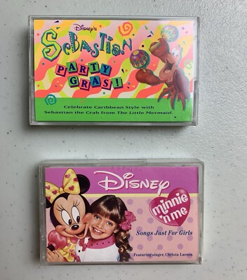 Lot Of 2 DISNEY Cassette Tapes Minnie N  Me Songs For Girls Sebastian Party Gras